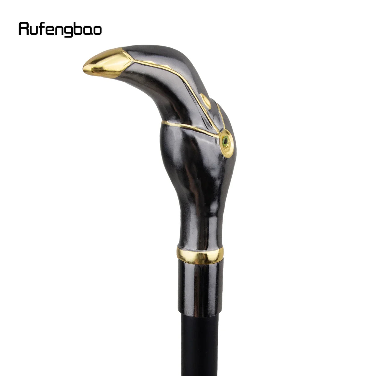 Golden Black Luxury Woodpecker Handle Walking Stick with