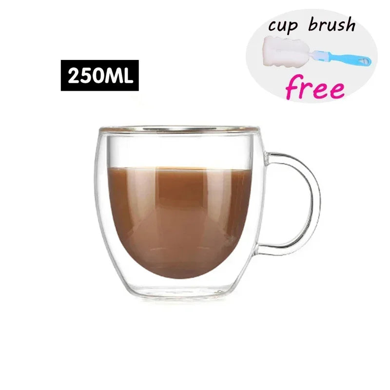 Double Wall Glass Cup Heat Resistant Transparent High