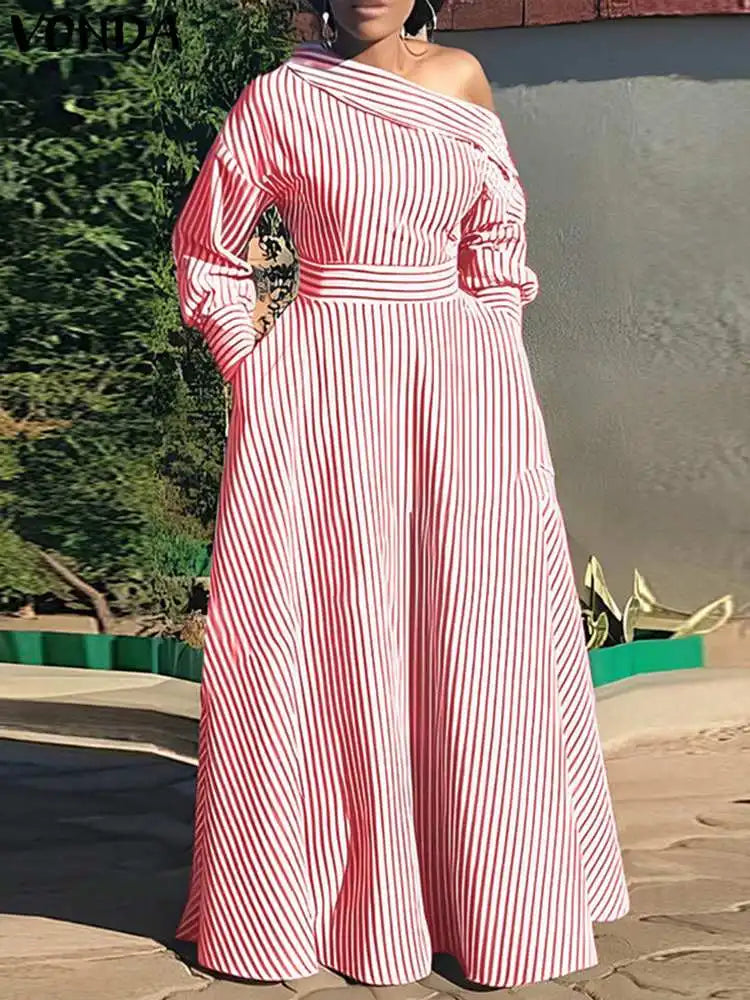 Plus Size 5XL VONDA 2024 Elegant Striped Maxi