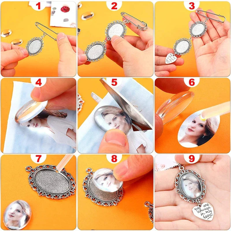 Wedding Boutonniere Bouquet Photo Memorial Charm Pin Round