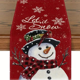 Linen Christmas Table Runner Snowman Xmas Tree Home