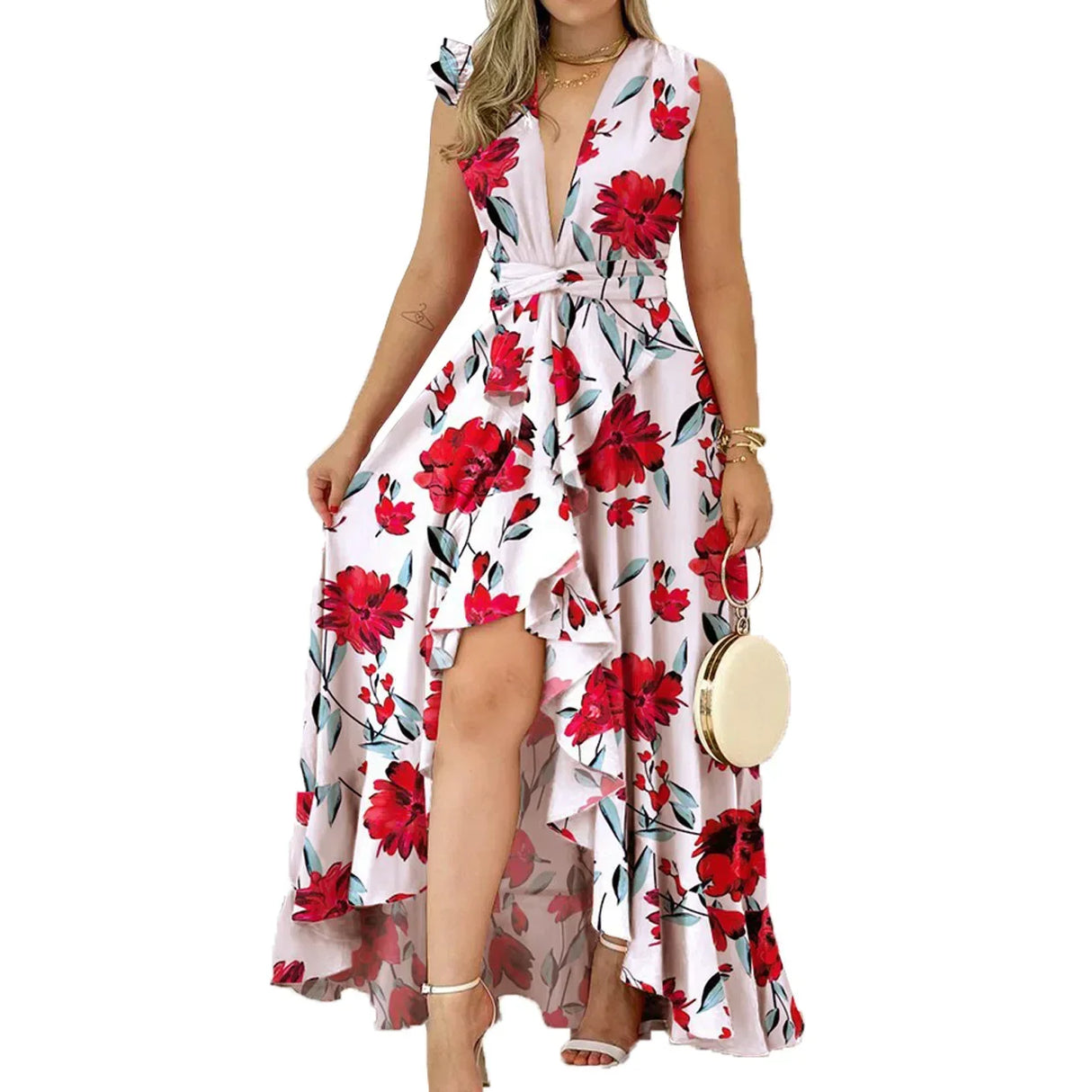 European American women dress 2023 high waist stand