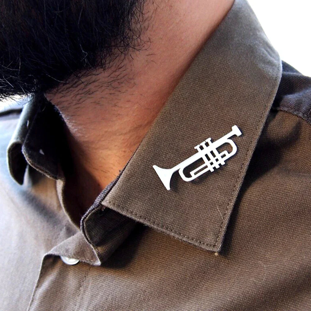 Musical Instrument Trumpet Brooch Pin Stainless Steel Mens