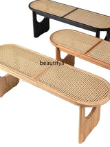 Nordic Solid Wood Rattan Shoes Changing Bench Log