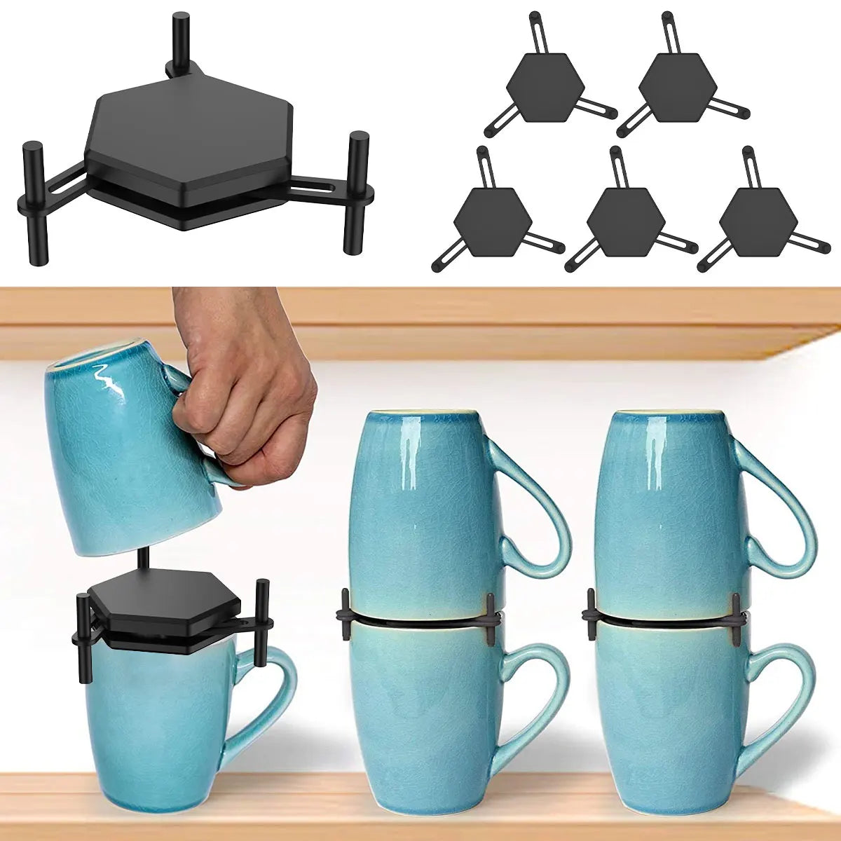 6Pcs Coffee Mug Organizer Storage Stacker Kitchen Cabinet