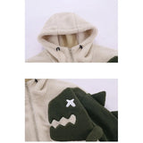 Men Hooded Fleece Lambswool Parkas Jacket Vintage Dinosaur