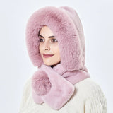 Women Winter Warm Fur Hat Scarf Plush Earflaps