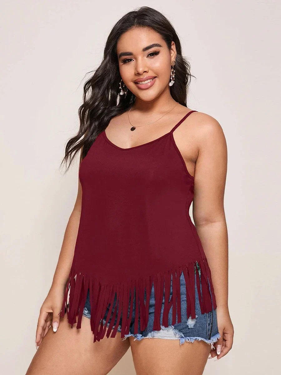 Finjani Plus Size Womens Cami Slip Shoulder Fringe
