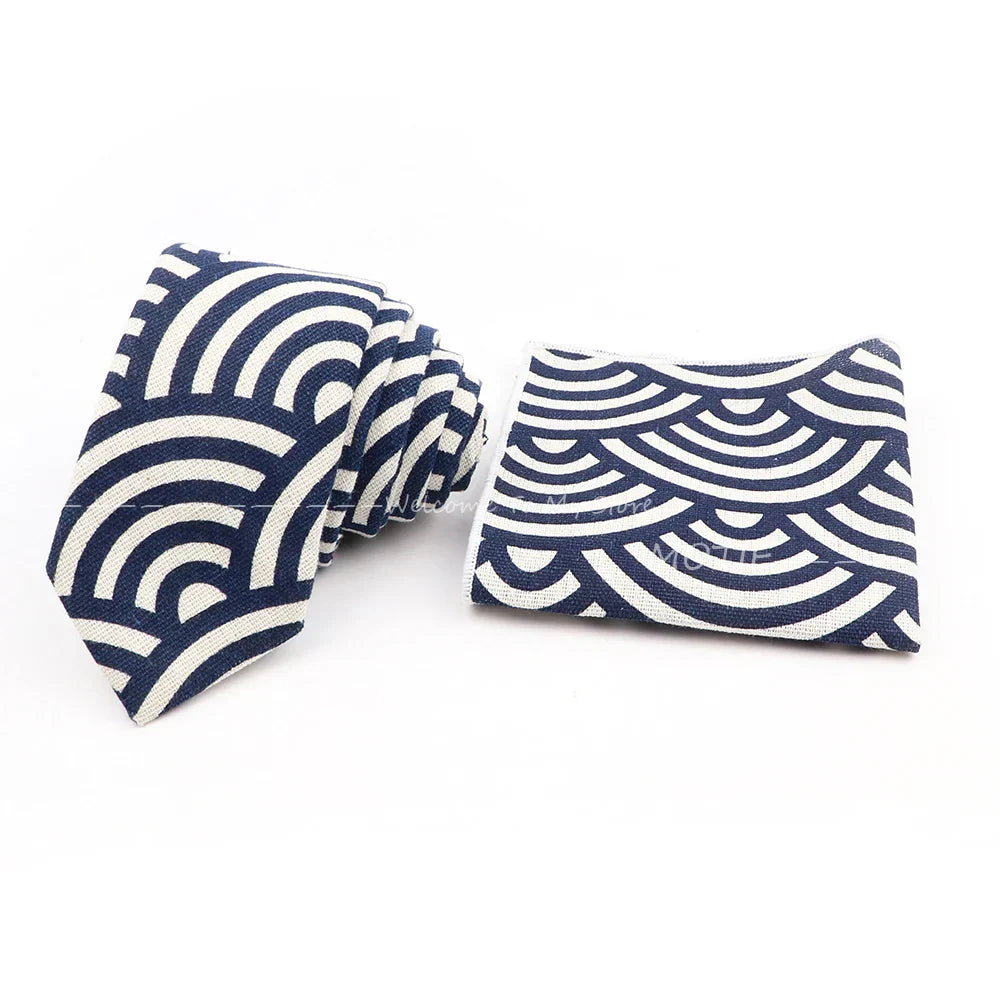 Men Linen Plant Ainmal Ties Set Pocket Handkerchief