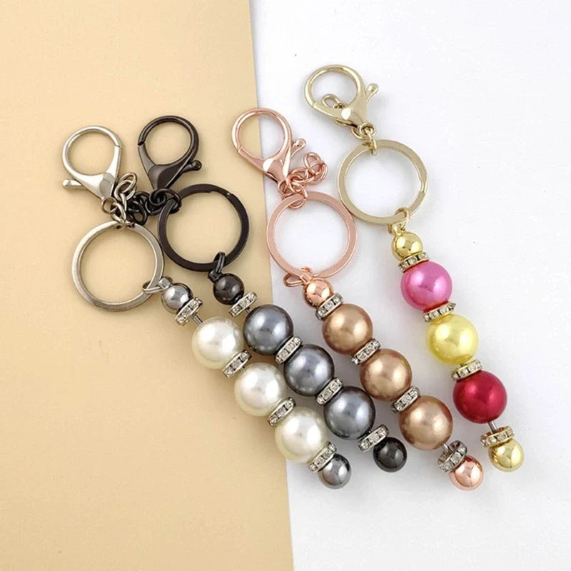 15Pcs Metal Beaded Keyring Beadable Bar Keychain Lobster