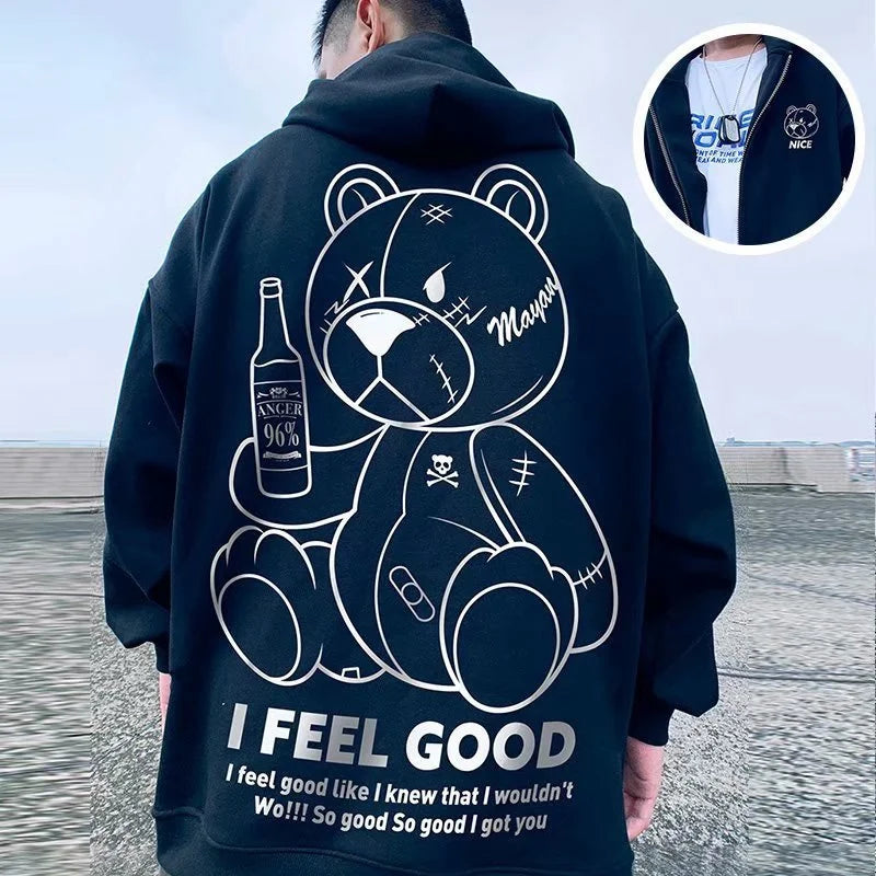 Men's Harajuku Fashion Hoodies Beer Bear Print Kawaii