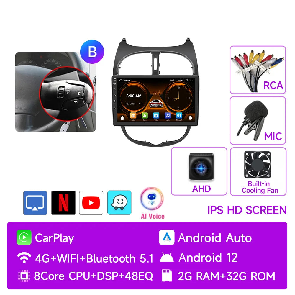 JIUYIN Car Radio For Peugeot 206 206CC 206SW