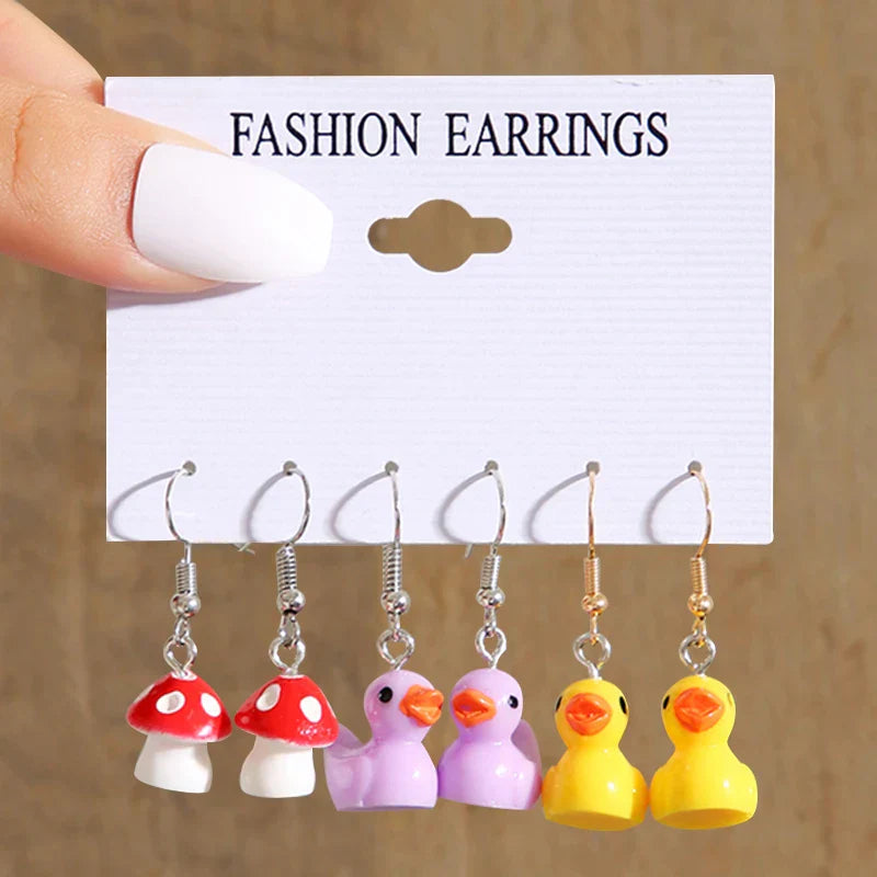 17KM Cartoon Frog Duck Earrings Set Animal Butterfly