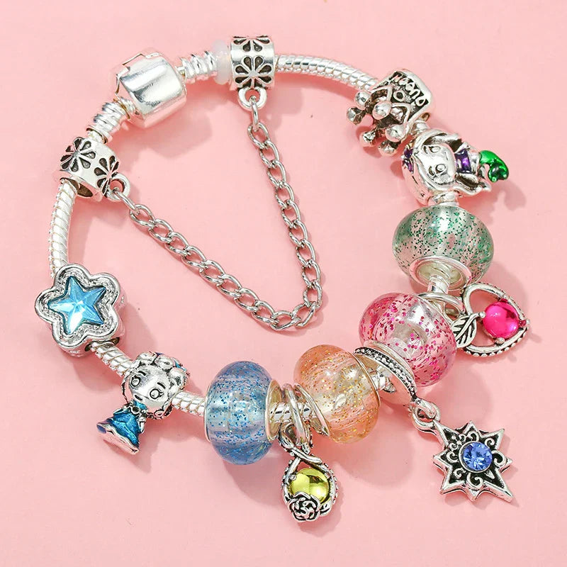 Cute Enamel Disney Princess Dress Charms Bracelet Women