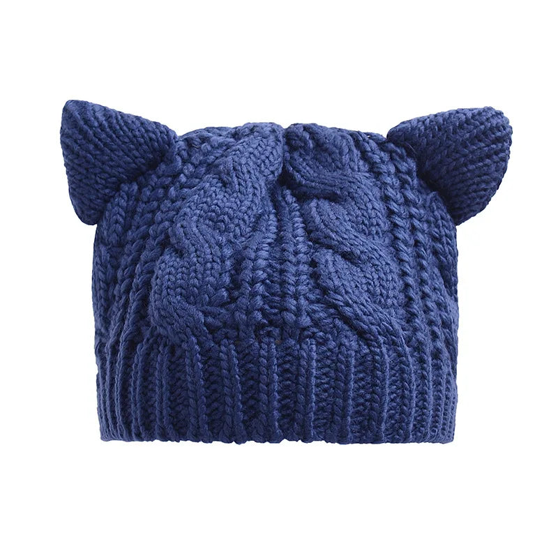 Solid Color Warm Cat Ear Knitted Hats Crochet