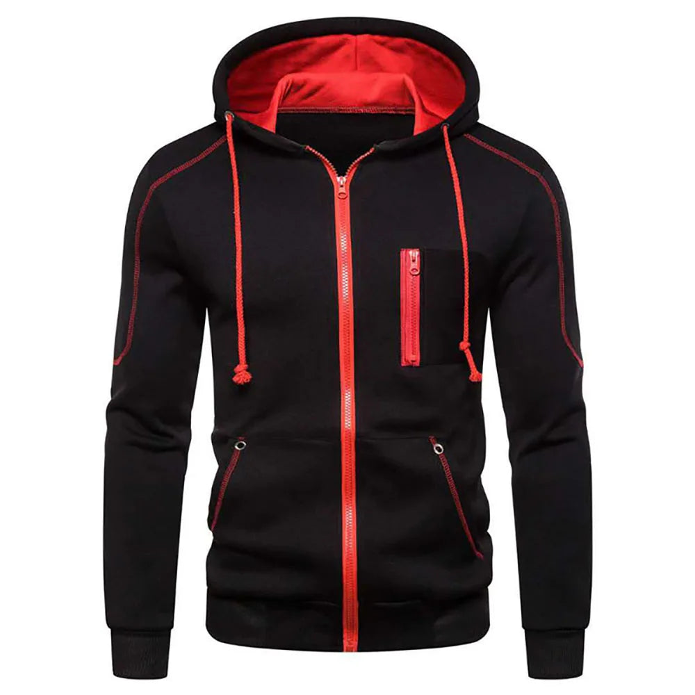 Men's Zip Up Jackets Color Matching Casual Hoodies