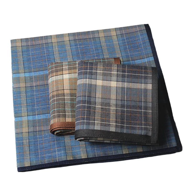 4pcs/lot Cotton handkerchief dark plaid handkerchief classic retro