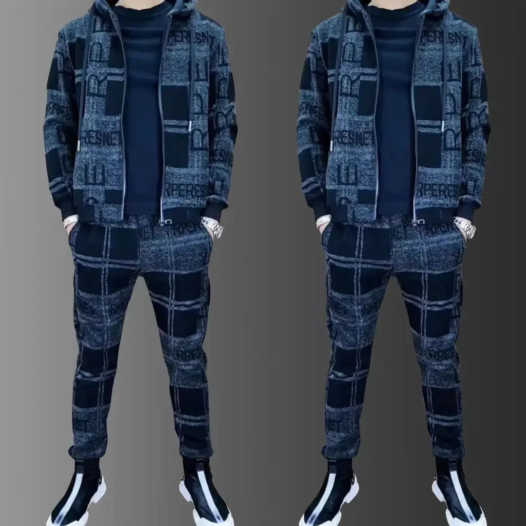 Autumn Winter New Mens Zipper Hoodie Tracksuit Set