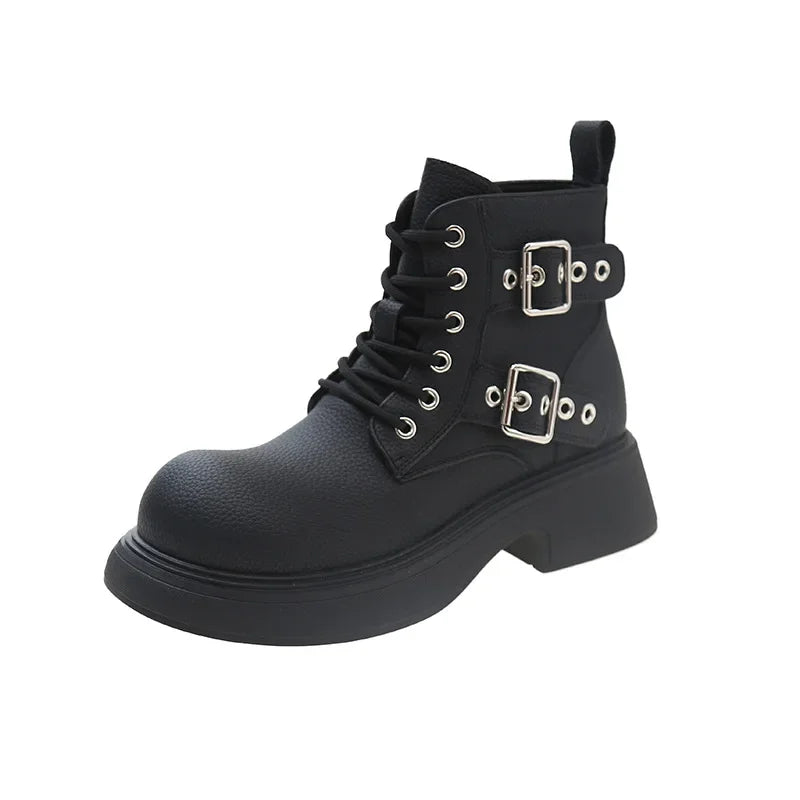 Women’s Double Buckle Lace-Up Ankle Boots