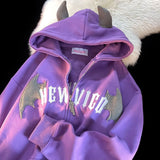 Y2K Zip up Hoodie Harajuku Bat Animation Flocking