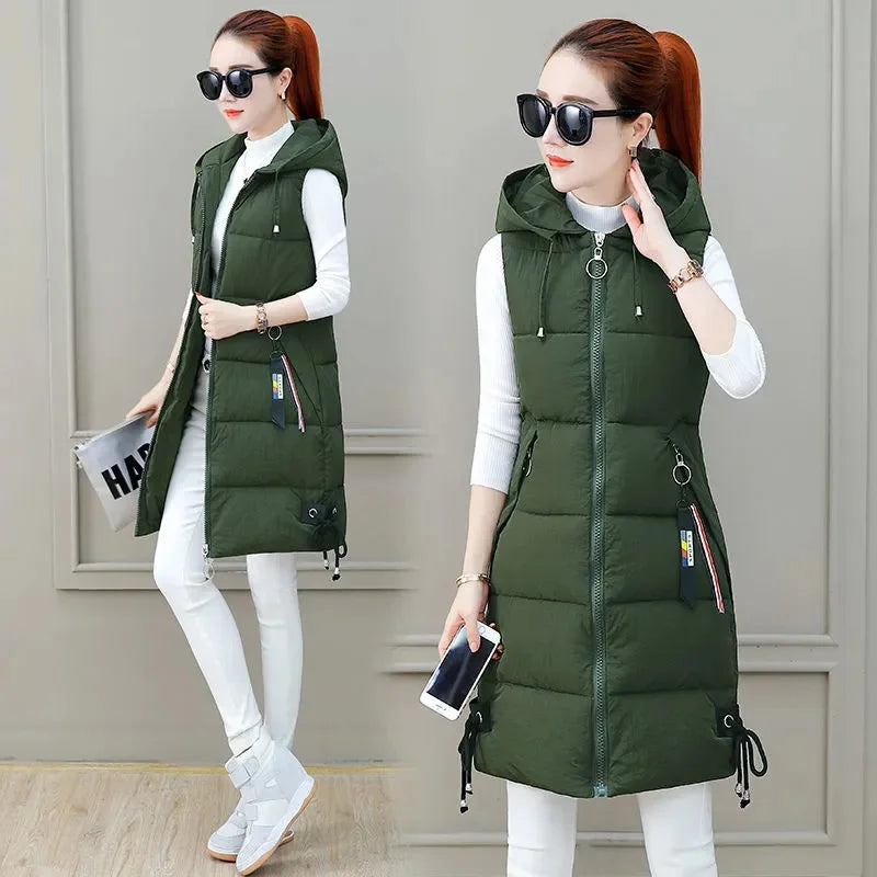 2023 New Autumn Winter Women Long Parkas Vest