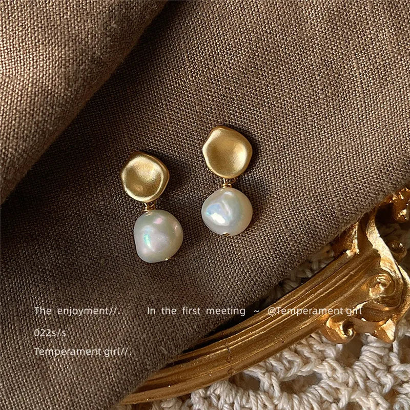 Baroque Shaped Irregular Freshwater Pearl Matte Stud Earrings