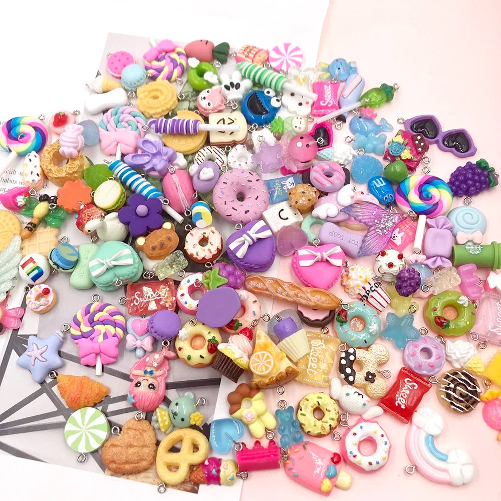 100Pcs Mixed Candy Cookies Donuts Luck Bags Resin