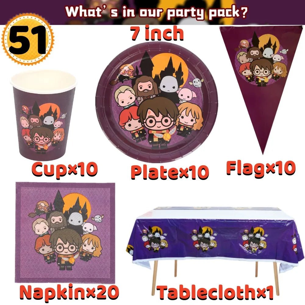 Magic Cartoon Party Decoration Set Disposable Tableware Kids