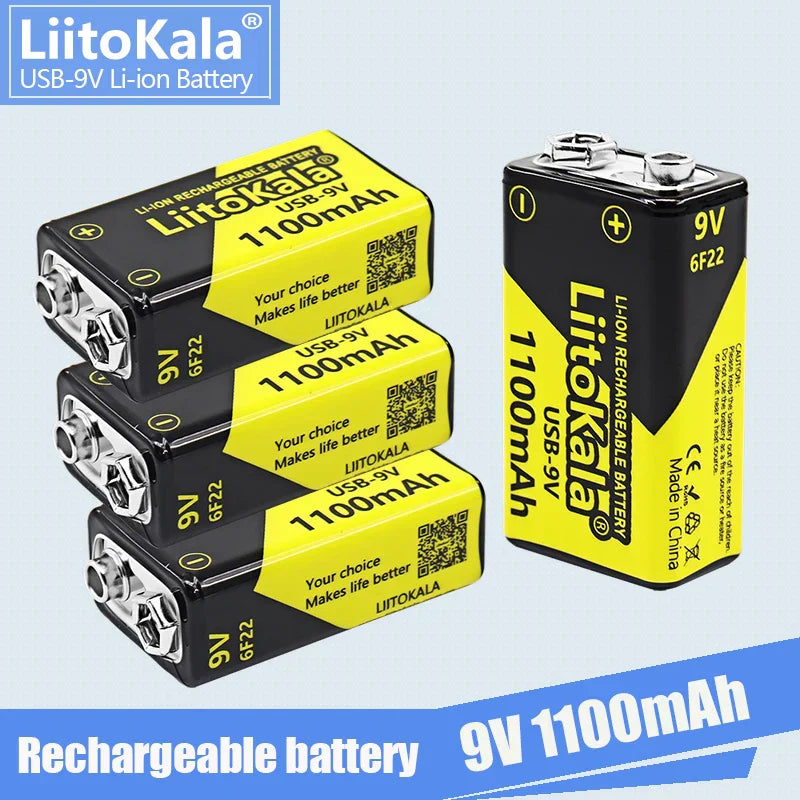 1-16pcs LiitoKala 9V 1100mAh li-ion Rechargeable battery USB