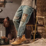 ReddaChic 90s Retro Ripped Patchwork Straight Jeans Men