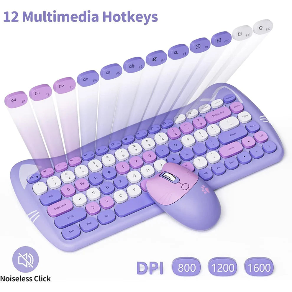 Colors Cute 2.4G Wireless Keyboard Mouse Combo for
