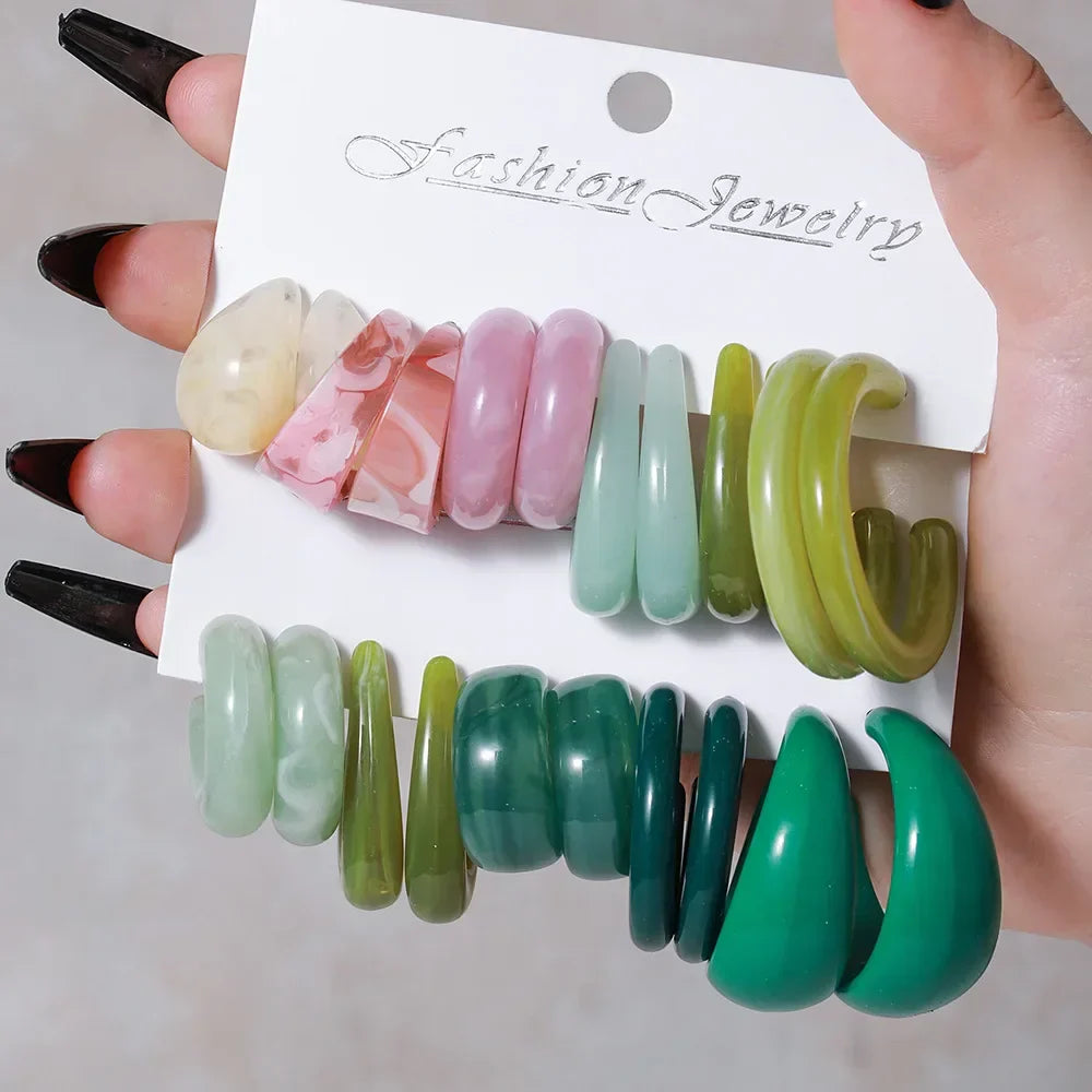 Simple Acrylic C-shaped Cut Earrings 5 Pairs Set