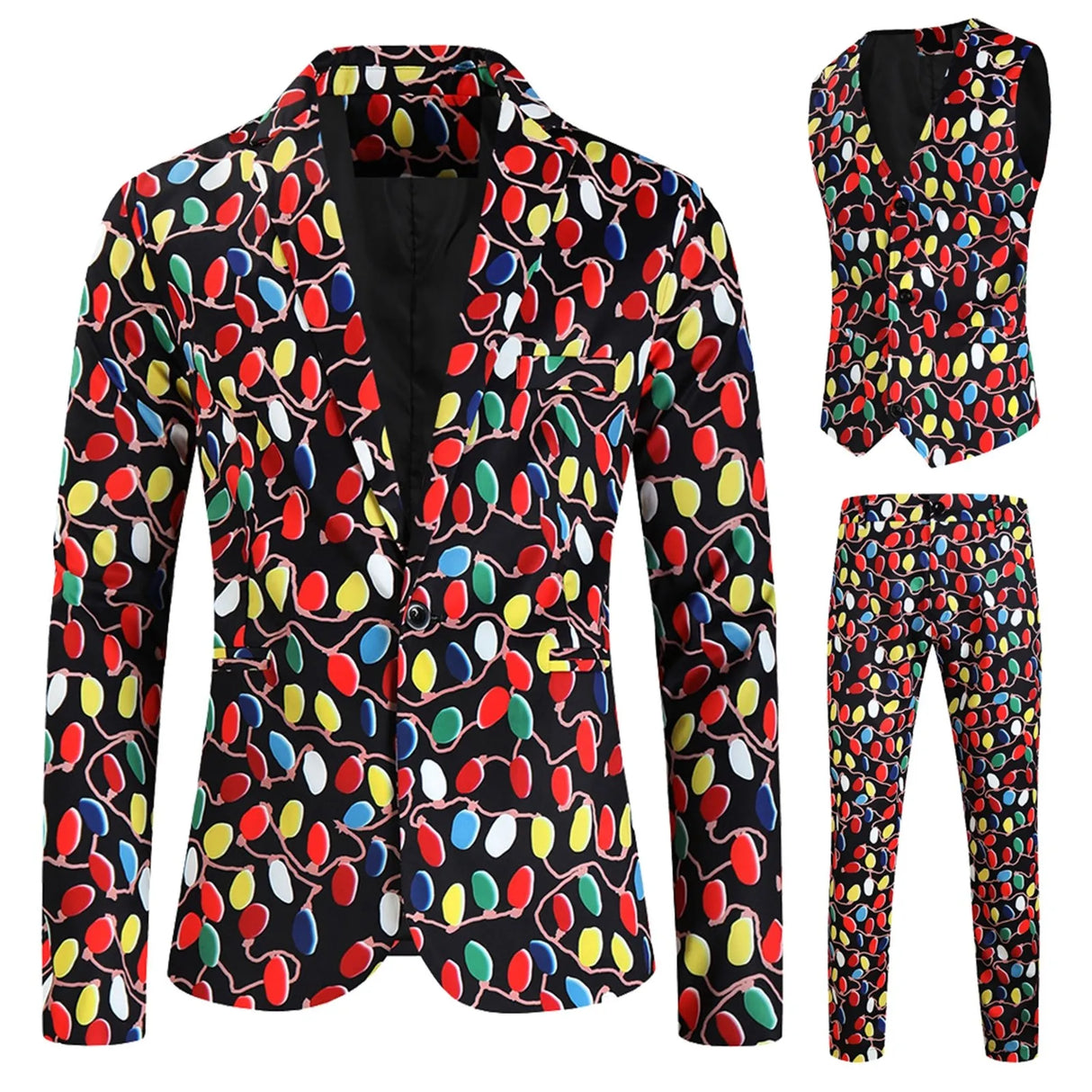 Mens Fashion Casual Suit Printed Christmas Jacket Pants