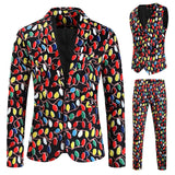 Mens Fashion Casual Suit Printed Christmas Jacket Pants