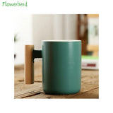 Nordic Wooden Handle Ceramic Porcelain Mug Coffee Cups