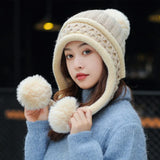 New Knitted Hat Thick Warm Earflap Hats Scarf