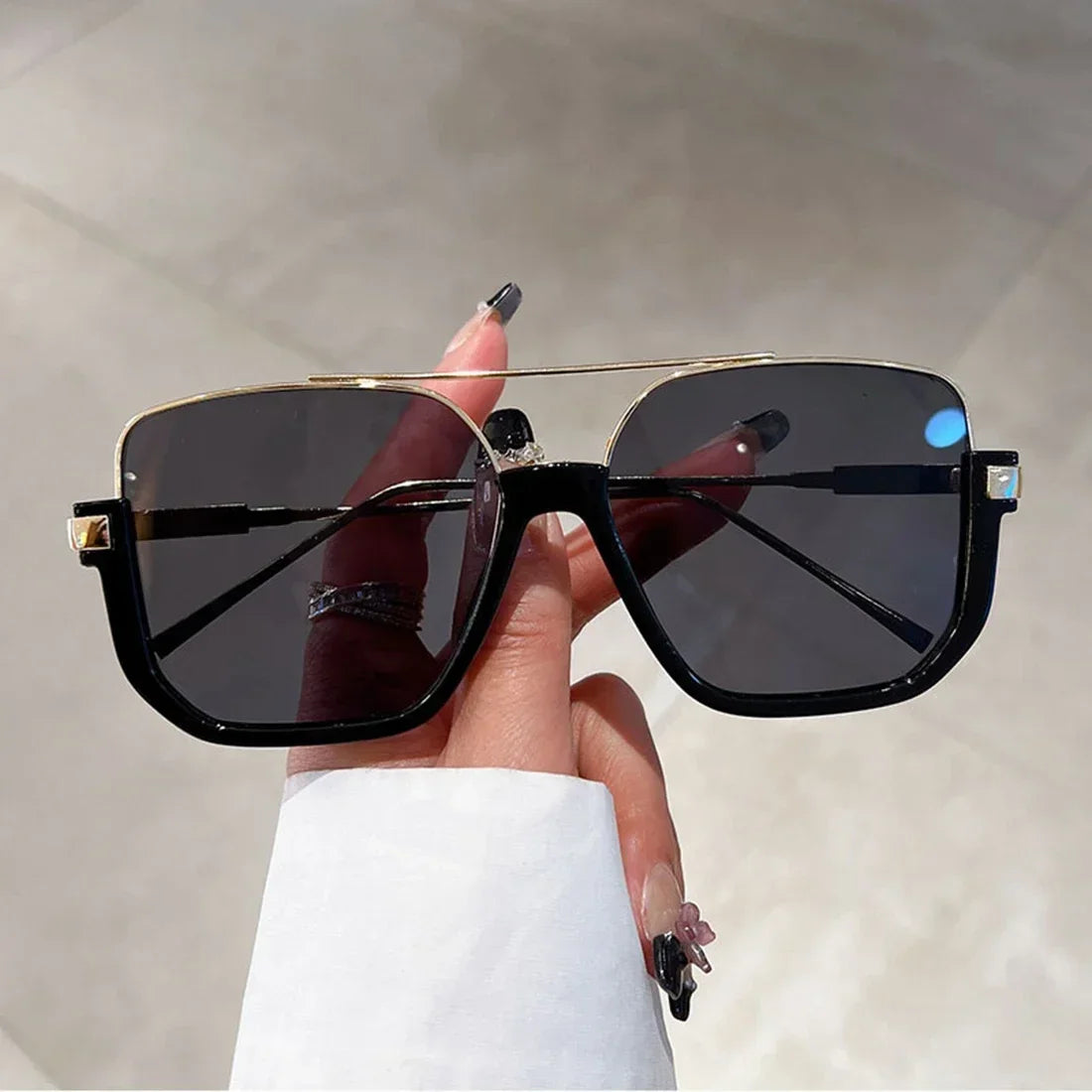 Fashion Vintage Big Square Sunglasses Half Metal Frame