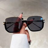 Fashion Vintage Big Square Sunglasses Half Metal Frame