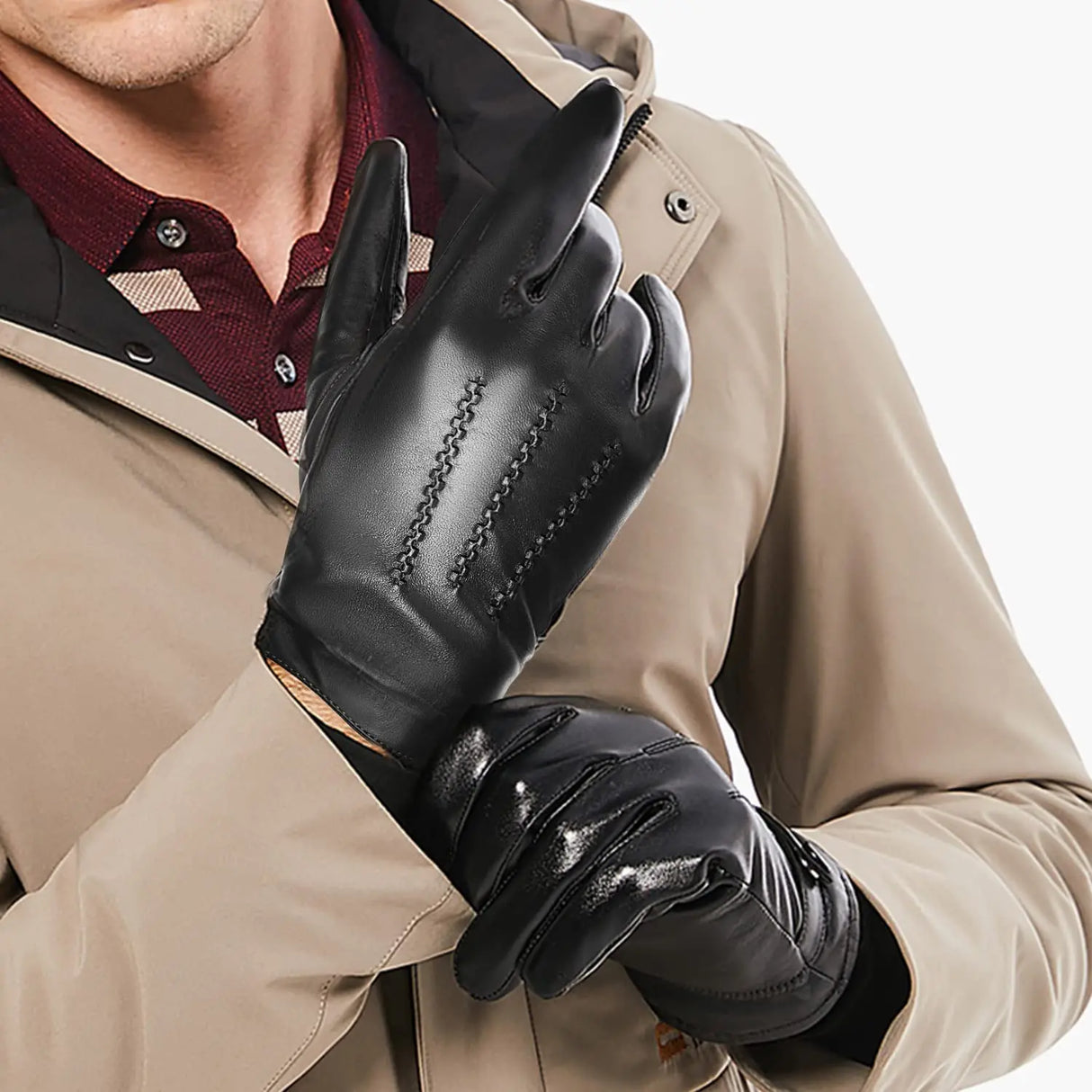 2023 BISON DENIM Men's Sheepskin Gloves Fashion Cashmere