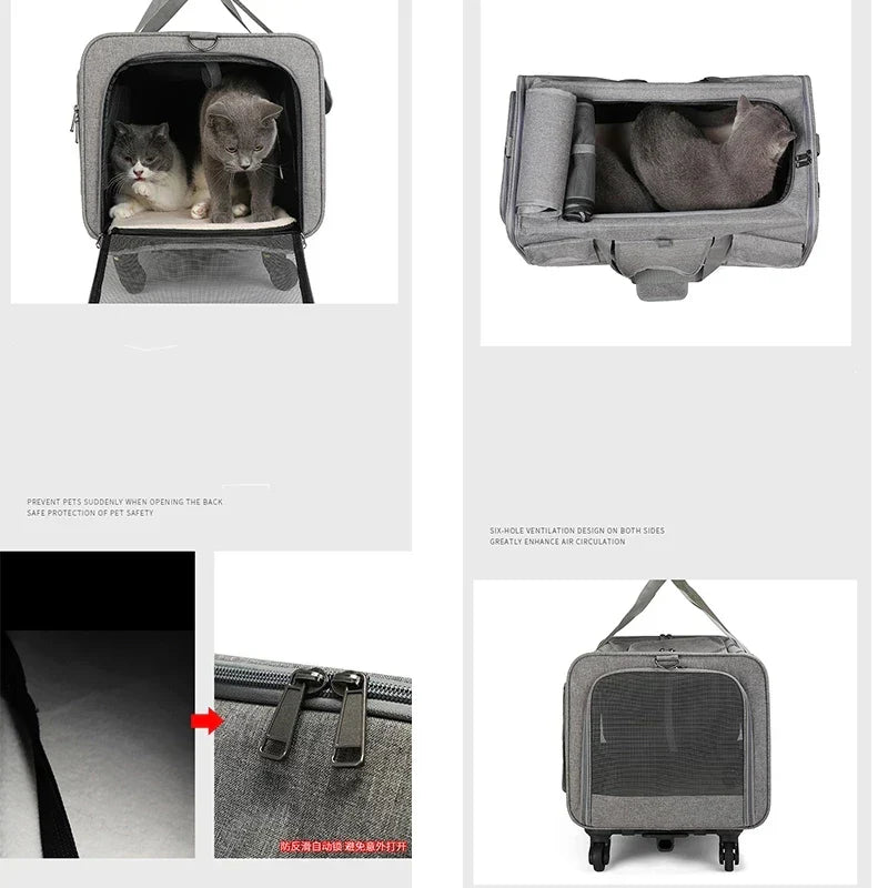Portable Pet Trolley Case Detachable Universal Wheel Breathable
