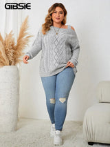 GIBSIE Plus Size Off Shoulder Long Sleeve Sweaters