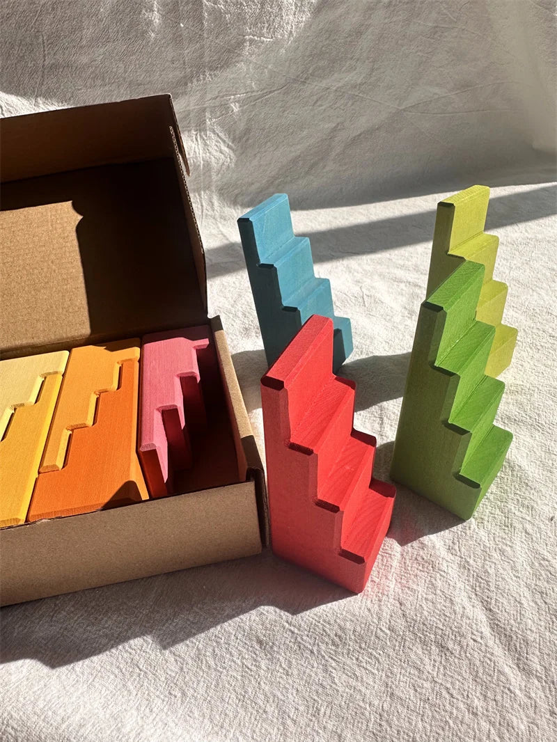 Big size Wooden Blocks Lime Rainbow Building Stacking