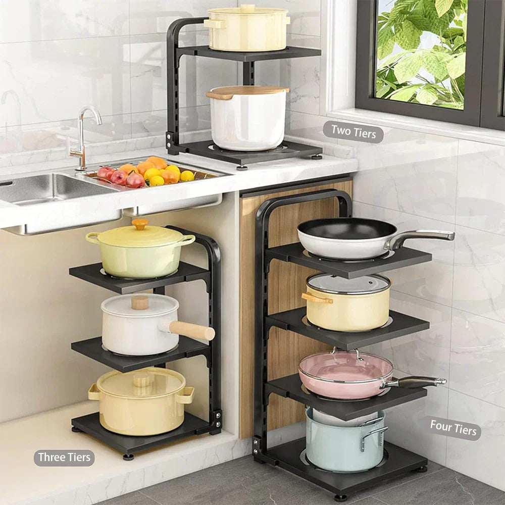 Kitchen Storage Rack,Adjustable Pot Storage Rack Under Cabinet,