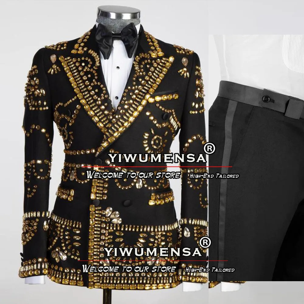 Black Suits For Men Wedding Luxury Gold Beading