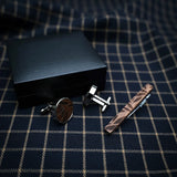 French Cufflinks Tie Clip Set Square Grid Round
