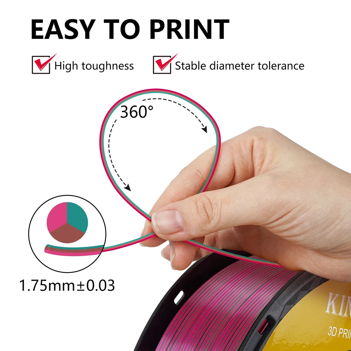 Newest 1KG Tricolor Silk PLA Filament 3D Printer
