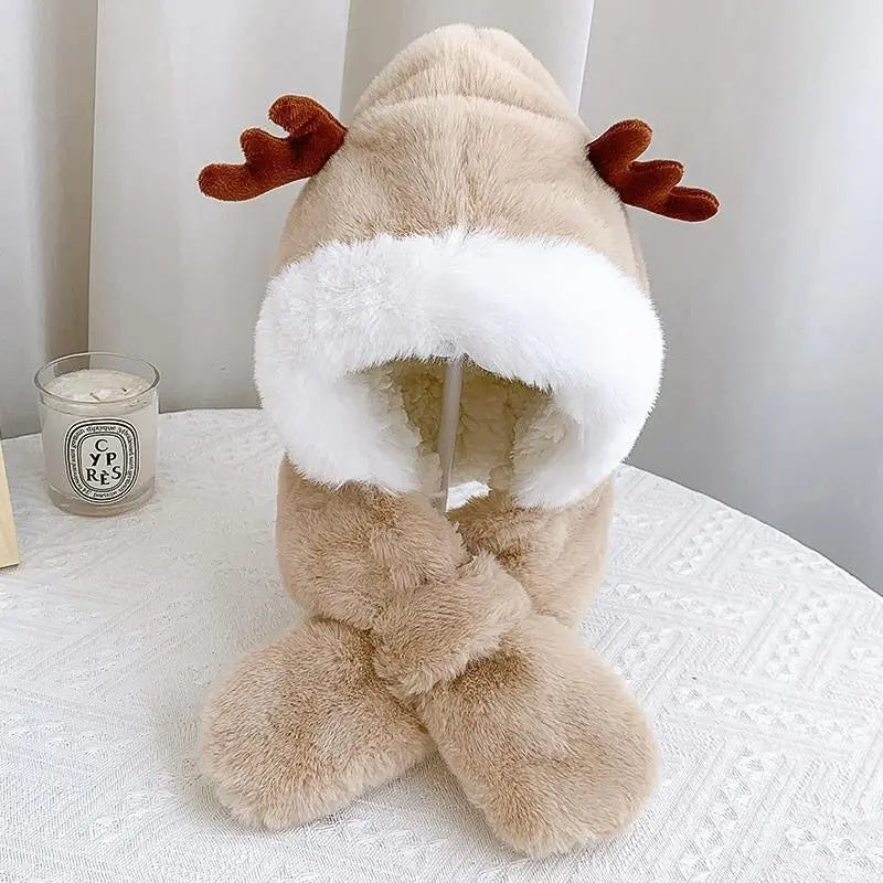 Fur Winter Baby Hat Scarf One-Piece Soft Kids