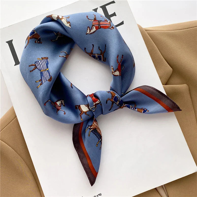 Horse Print 100% Real Silk Square Scarf Women