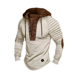 Men Hooded Sweatshirt Vintage Lace-up Drawstring Men's Hoodie