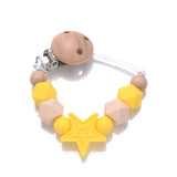 Baby Pentagram Silicone Beads Pacifier Chain Wooden Teether